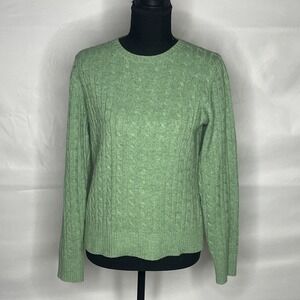 L L Bean Womens Green Cable Knit Sweater Crew Neck Long Sleeve Size Small